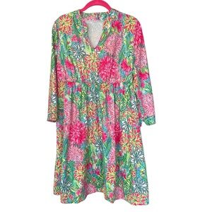 Pink and Green Casual Sundress with 3/4 Sleeves